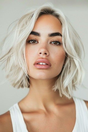 Rubio Platino Blanco con Raíces Oscuras Color de Cabello.