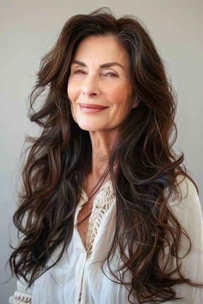 Peinado con ondas largas para mujeres de más de 70 años.