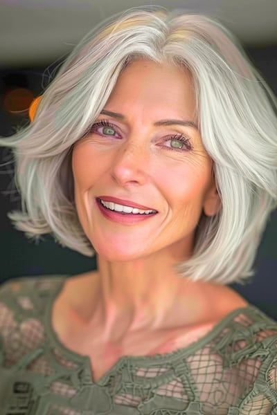 Wispy plumas peinado Bob para las mujeres mayores.