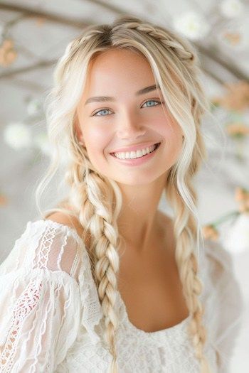 Trenzas dobles boho platino