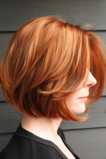 Peinado Bob Cobrizo para Mujeres Mayores de 50 con Cabello Fino.