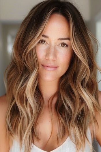 Balayage rubio sobre castaño oscuro.