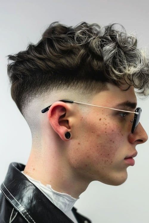 Corte Low Fade rizado Edgar con la parte superior blanqueada.