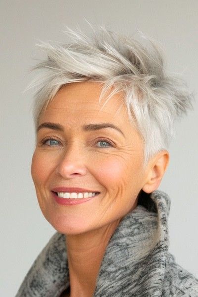 Corte de pelo recto Spiky Pixie para mujeres de más de 60 años.