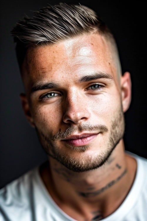 Undercut quiff corte de pelo en el hombre guapo. Fondo negro.