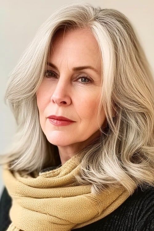 Peinado natural con ondas a la altura de los hombros para mujeres de más de 60 años.