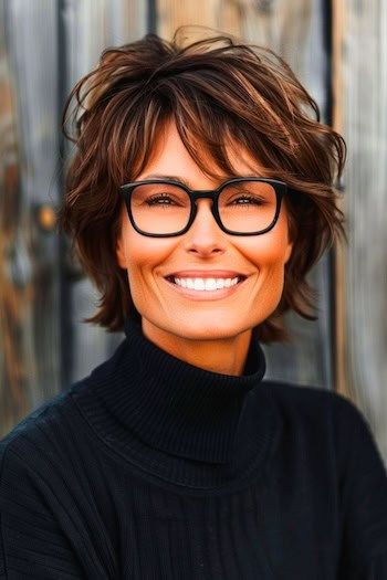  Peinado Corto Para Mujeres Mayores De 50 Con Gafas.
