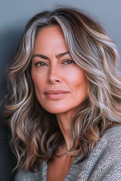 Lob ondulado con mechas Peinado para mujeres mayores de 50 años.