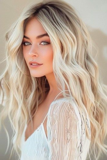Ondas largas boho platino con raíces oscuras.