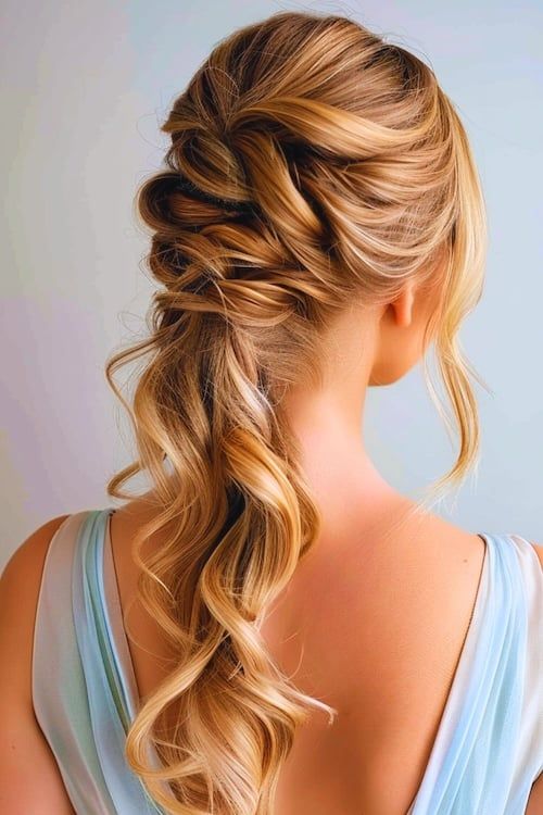 Half up half down curly twist prom hairstyle idea.
