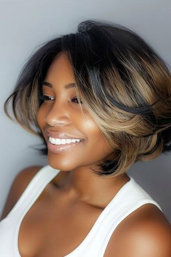 Peinado Bob con textura voluminosa para mujeres negras.