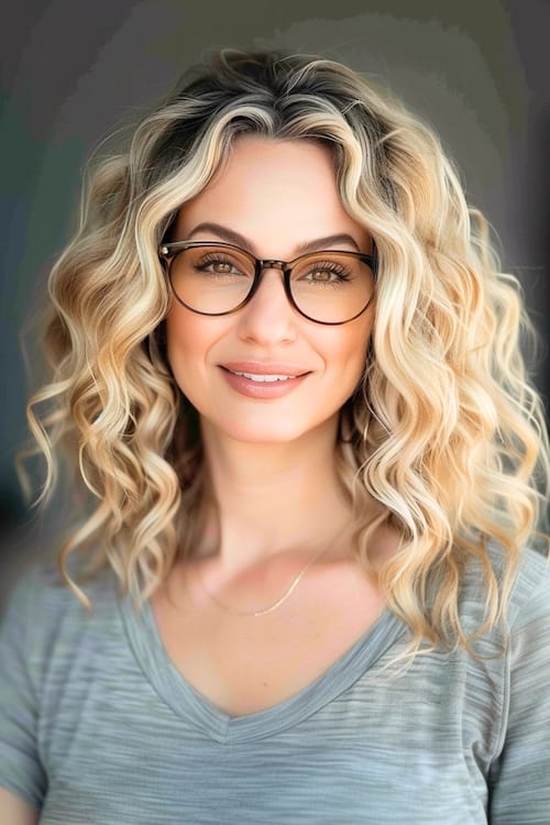 Layered curly lob peinado rizado para mujeres mayores de 50 años.