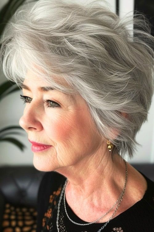 Capas cortas con volumen peinado wash and wear para mujeres de más de 60 años.