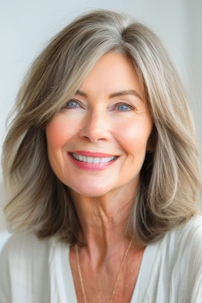 Peinado con flequillo para mujeres de más de 50 años con pelo grueso.