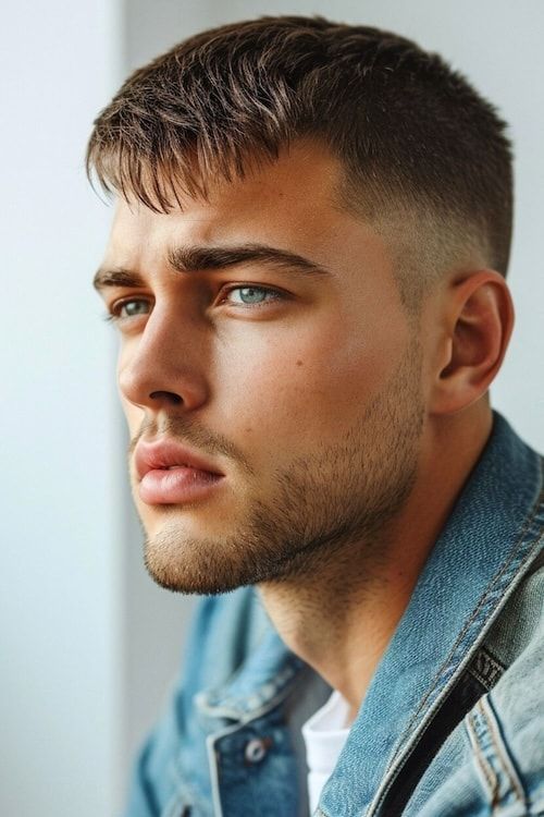 Corte de pelo francés moderno en un hombre joven.