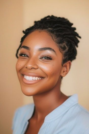 Loc peinado recogido con puntas sueltas peinado corto para las mujeres negras.