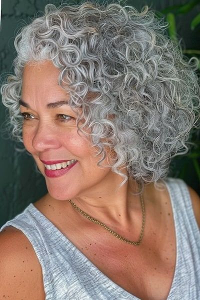Sal y pimienta rizos peinado para mujeres mayores de 50 con el pelo grueso.