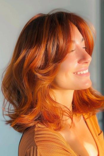Miel Cobre Lob con flequillo cortina.
