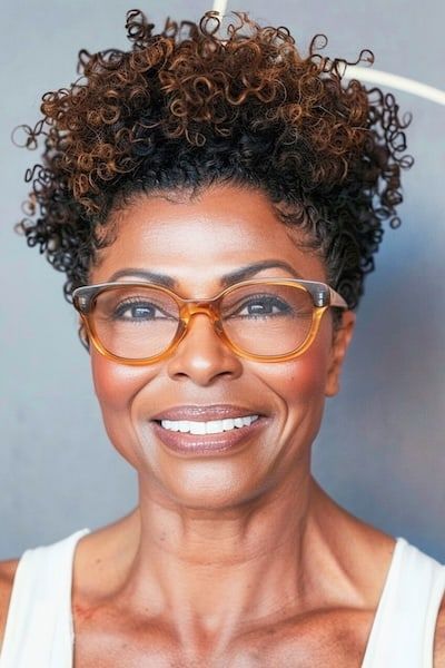 Peinado Natural Coils para Mujeres Mayores de 40 con Gafas.