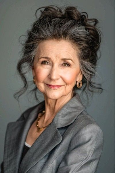 Peinado recogido con volumen para mujeres de más de 70 años.