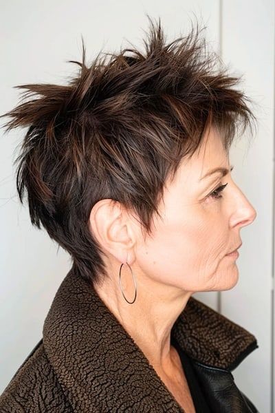 Corte de pelo Pixie con textura en punta para mujeres de más de 60 años.