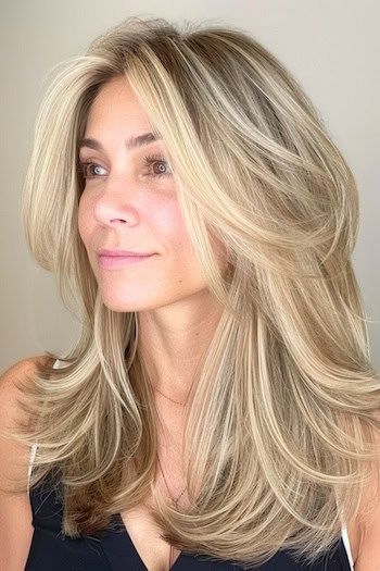 Peinado de capas largas en picado para mujeres de más de 50 años con pelo fino.