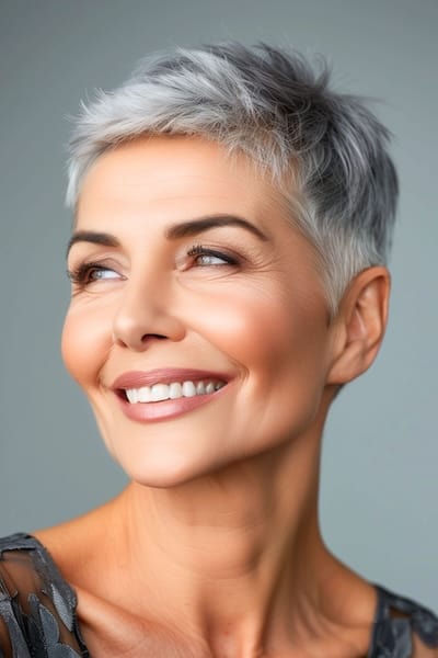 Corte de pelo Pixie recortado con textura para mujeres de más de 60 años.