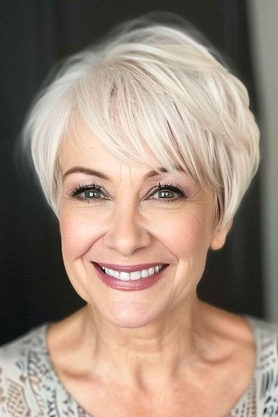 Peinado Pixie con plumas para mujeres mayores.