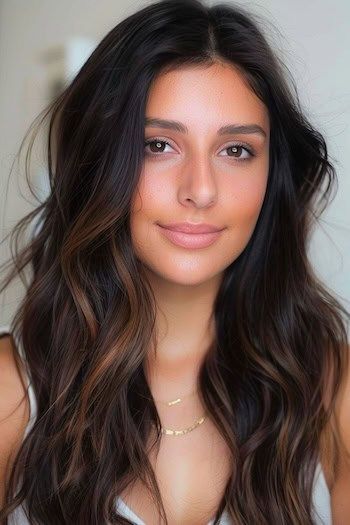 Castaño oscuro con chocolate Balayage Hair Color Idea.