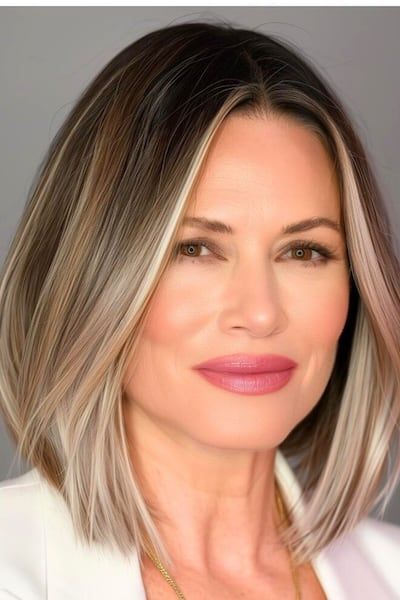 Peinado Bob con mechas para mujeres de más de 50 años con pelo grueso.