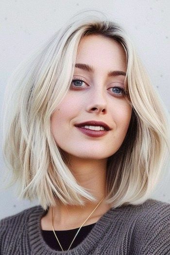 Platinum Ash Blonde Lob Hairstyle.