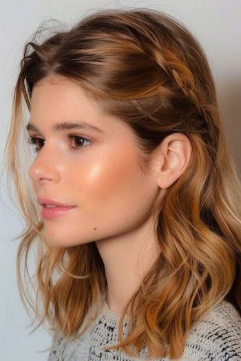 Ondas a la altura de los hombros con trenza Peinado de media melena.