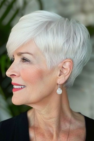 Asimétrica Pixie corte de pelo para las mujeres mayores.