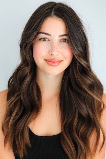 Chocolate negro con caramelo Balayage Hair Color Idea.