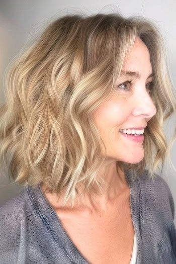 Peinado Wavy Lob para mujeres mayores de 50 años con cabello fino.