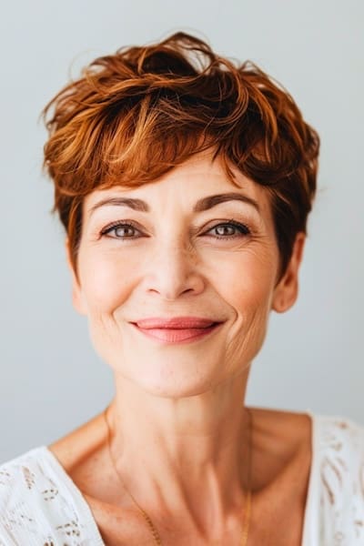 Peinado Pixie a capas corto para mujeres de más de 60 años.