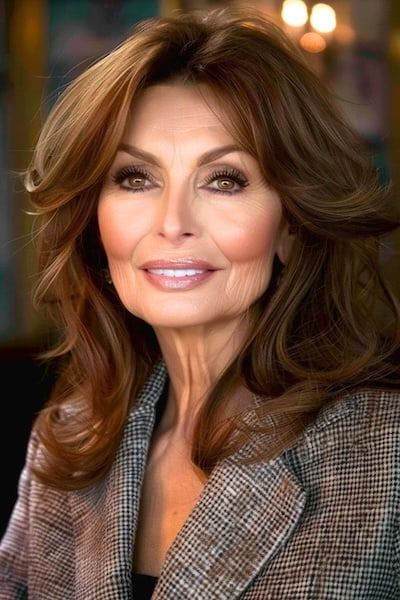 Peinado moreno con ondas suaves para mujeres de más de 70 años.