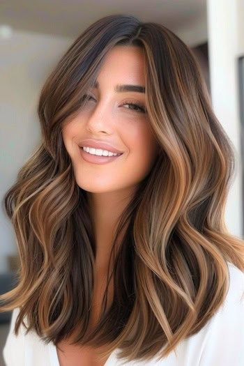 Cabello Castaño Oscuro con Castaño Claro Balayage Idea de Color de Cabello.