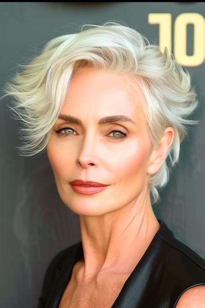 Corte de pelo Pixie con raya al lado para mujeres de más de 60 años.