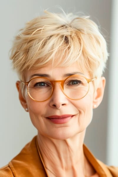 Corte de pelo Pixie con textura despeinada y capas de plumas para mujeres de más de 60 años.
