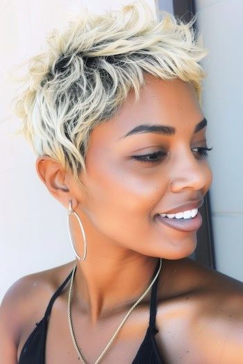 Textured Platinum Pixie peinado corto para las mujeres negras.
