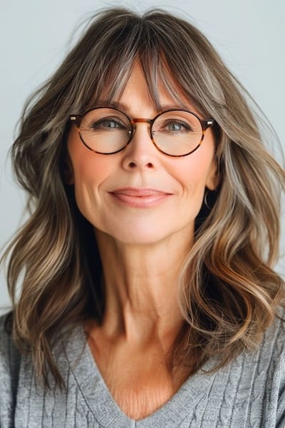 Peinado Ondas con Flequillo para Mujeres Mayores de 50 con Gafas.