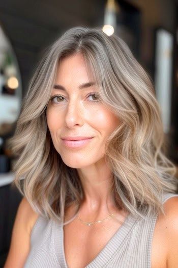 Peinado con ondas a la altura de los hombros para mujeres de más de 50 años con cabello fino.