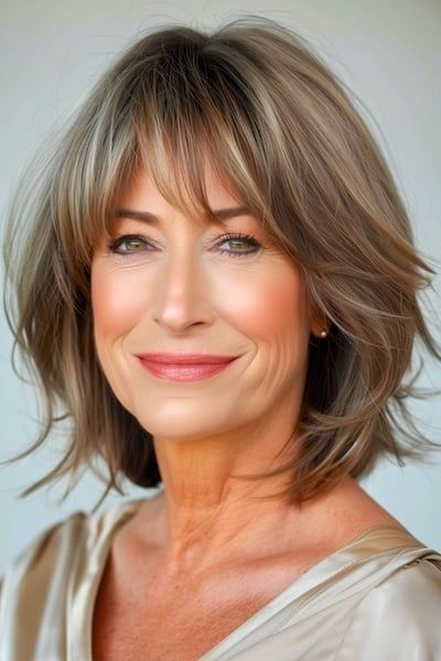 Tousled Layered Long Bob Peinado para Mujeres Mayores de 50.