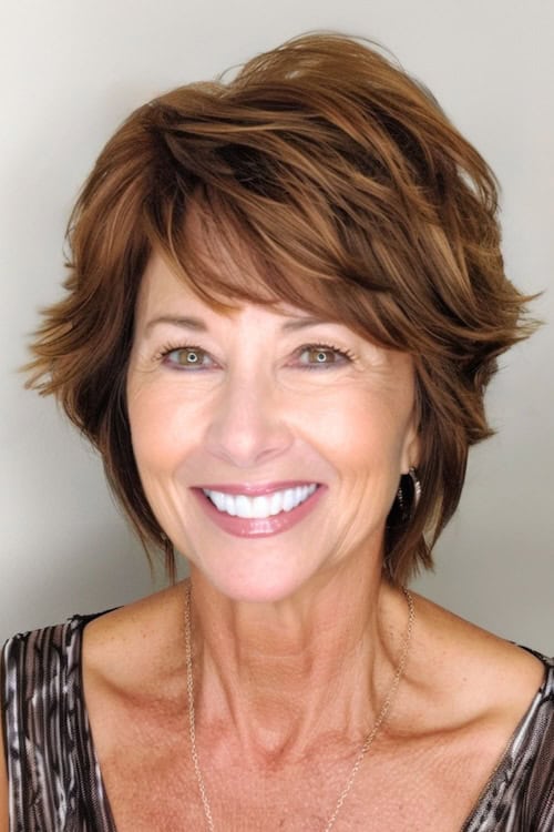 Mechas cortas con flequillo en mujer mayor sonriente con pelo castaño.