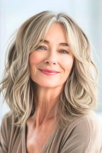 Ondas despeinadas de longitud media en una mujer sonriente de unos 60 años.