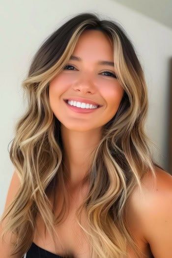 Balayage rubio sobre castaño oscuro.