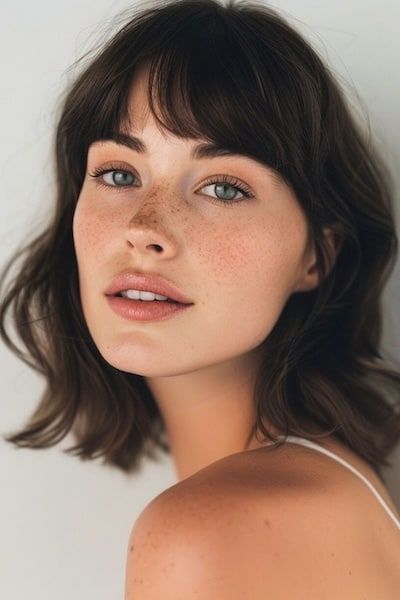 Peinado de media melena con ondas naturales y flequillo.