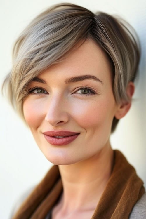 Corte pixie de lado en una hermosa mujer mayor.