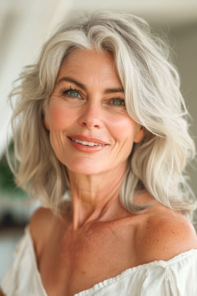 Tousled Hombro-Longitud Ondas Peinado Para Mujeres Mayores.